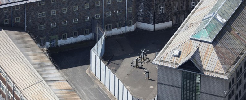 Aerial view of public sector prison establishment complex